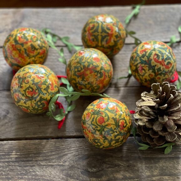 Ornate Classic Paper Mache Holiday Ornaments (set of 6) - Picture 3 of 8